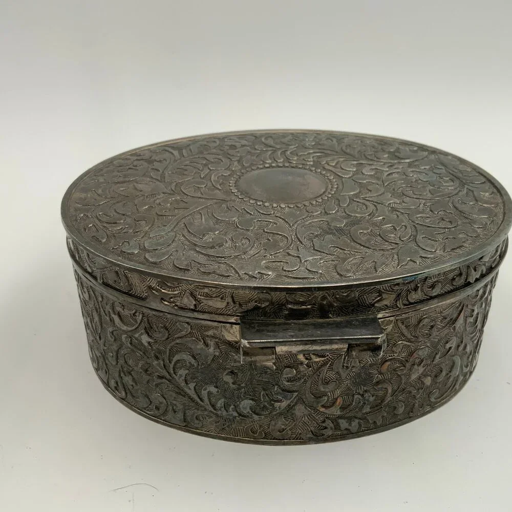 Silver Plated Oval Jewelry Box Red Velvet Lining